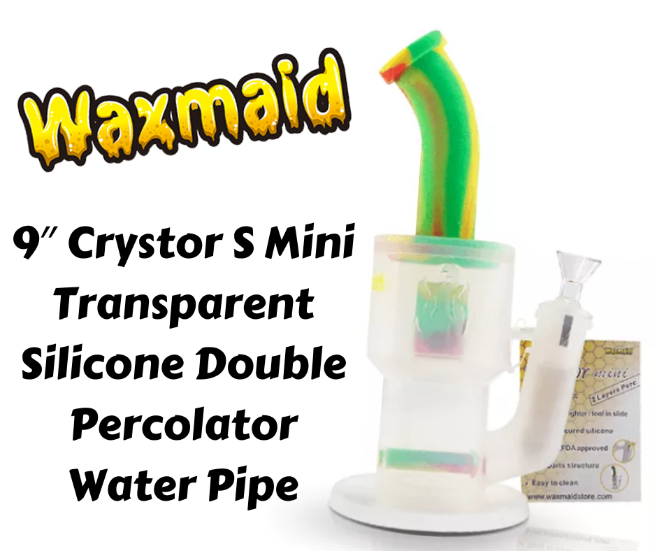 9″ Crystor S Mini Transparent Silicone Double Percolator Water Pipe
